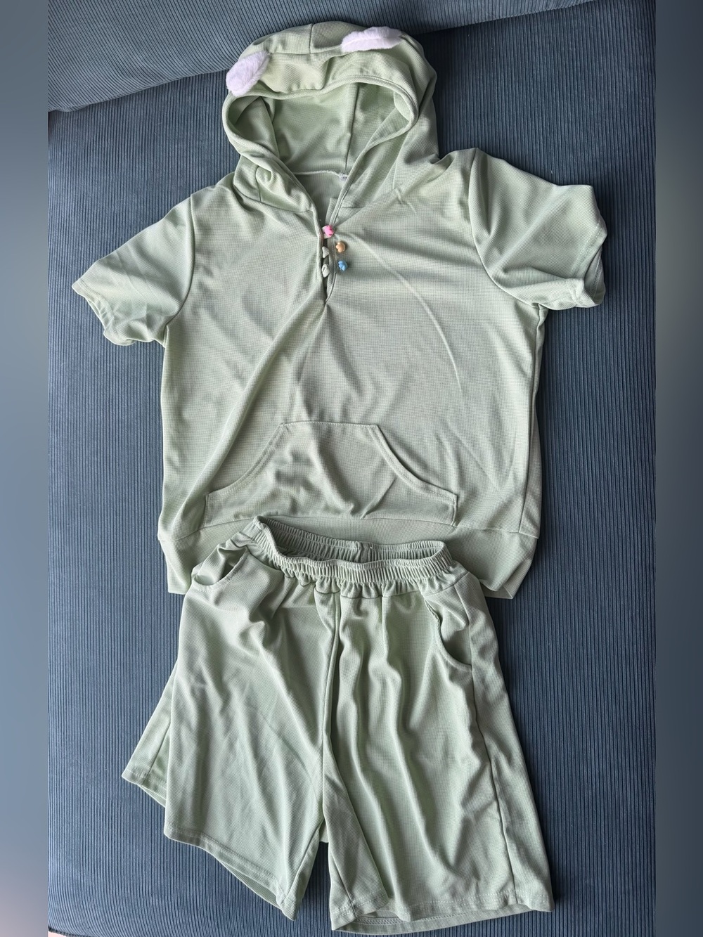 NWOT Set of Green Casual Cat Kitty Ear Cute Short Sleeve Shorts Unisex Summer